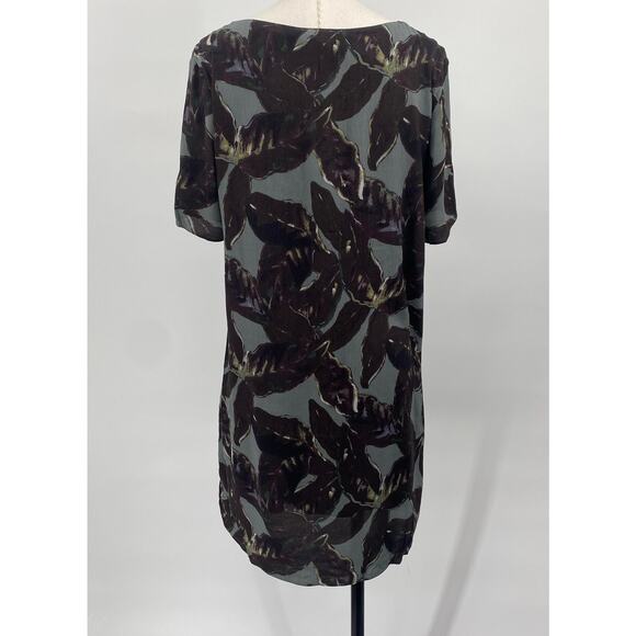 Aritizia Wilfred Teigan Mini Dress Leaf Print Short Sleeve Shift Green Gray S - Picture 5 of 9